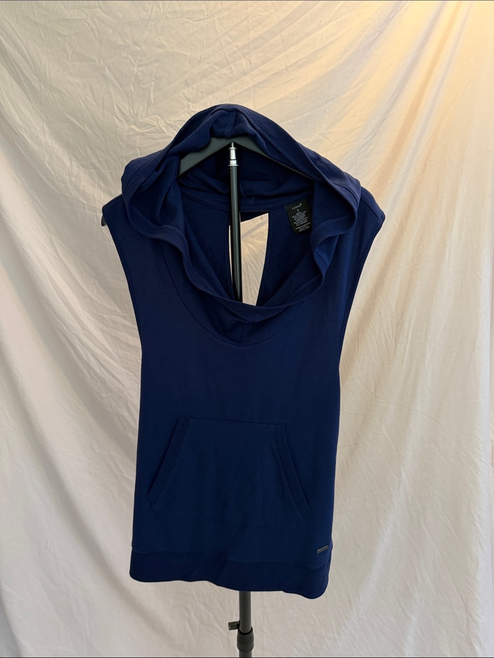 Zobha Navy Sleeveless Hooded Knit Tank with Kangaroo Pocket